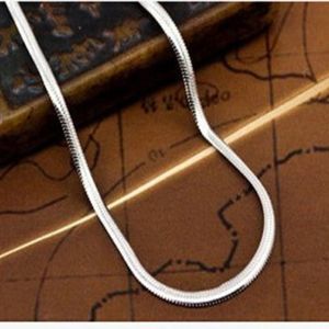 Unisex 925 Sterling Silver 1MM Flat Snake Chain Link Pendant Necklace